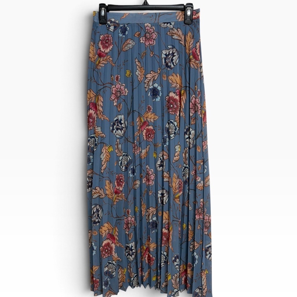 Steve Madden Blue Floral Pleated Maxi Skirt Elastic Waist Womens Size S